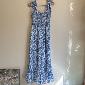 Elegant Blue and White Maxi Dress